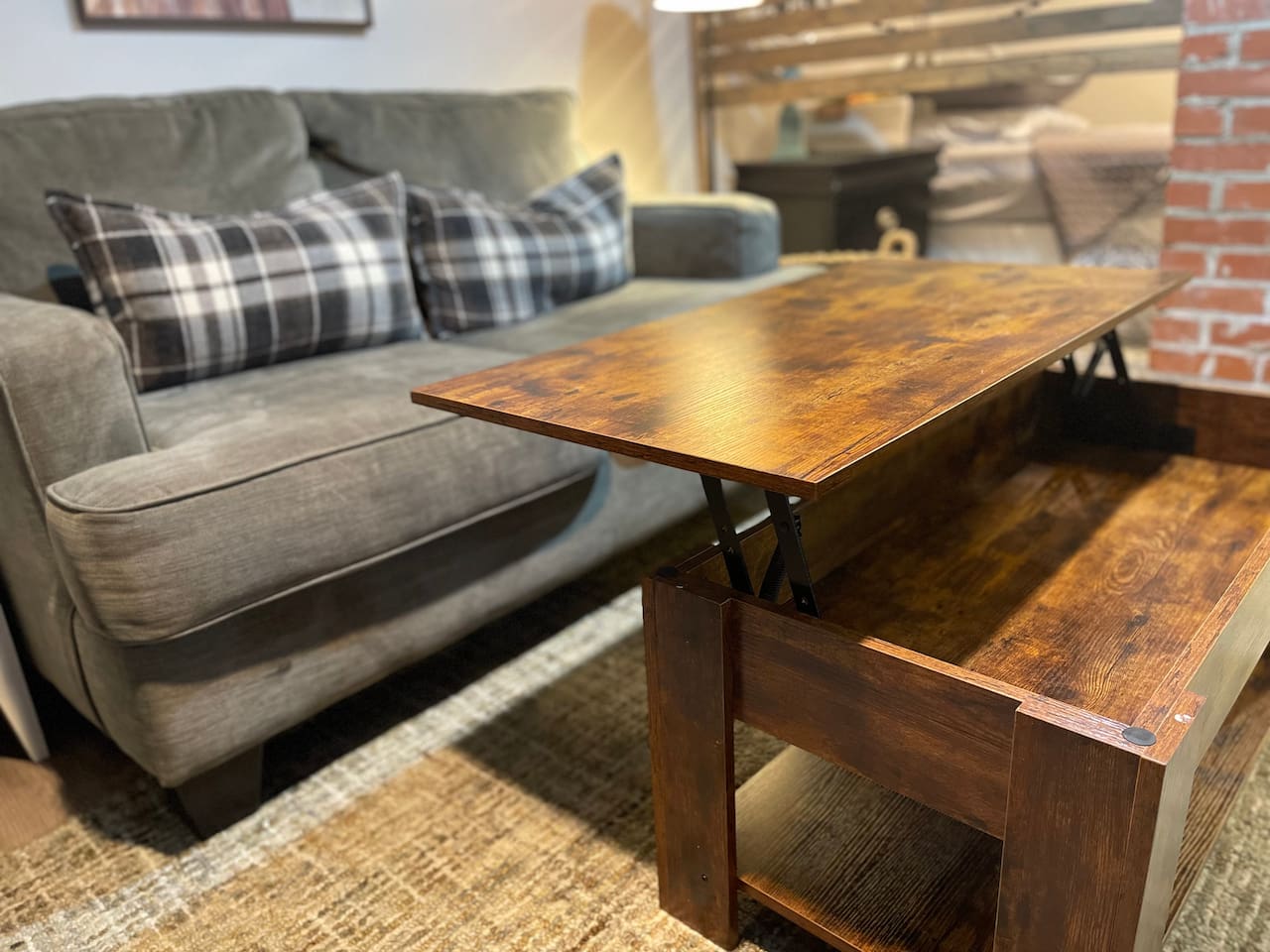 Fold up coffee table converts to a work or dining space.  