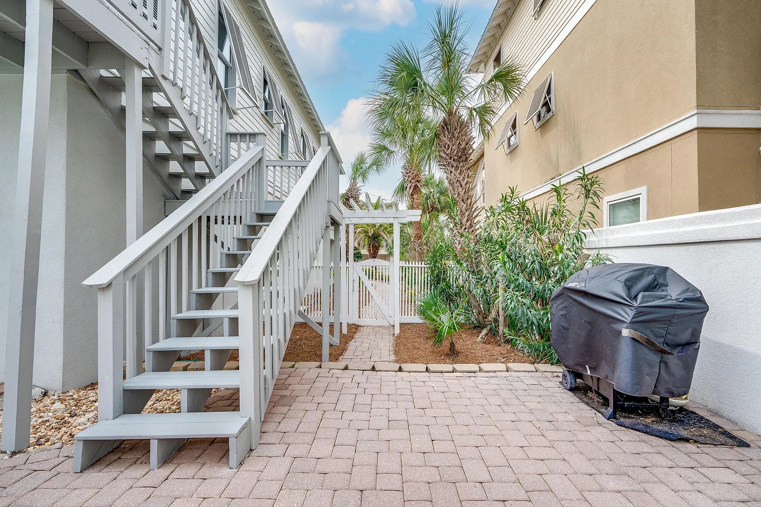 Stairs from primary bedroom to pool area