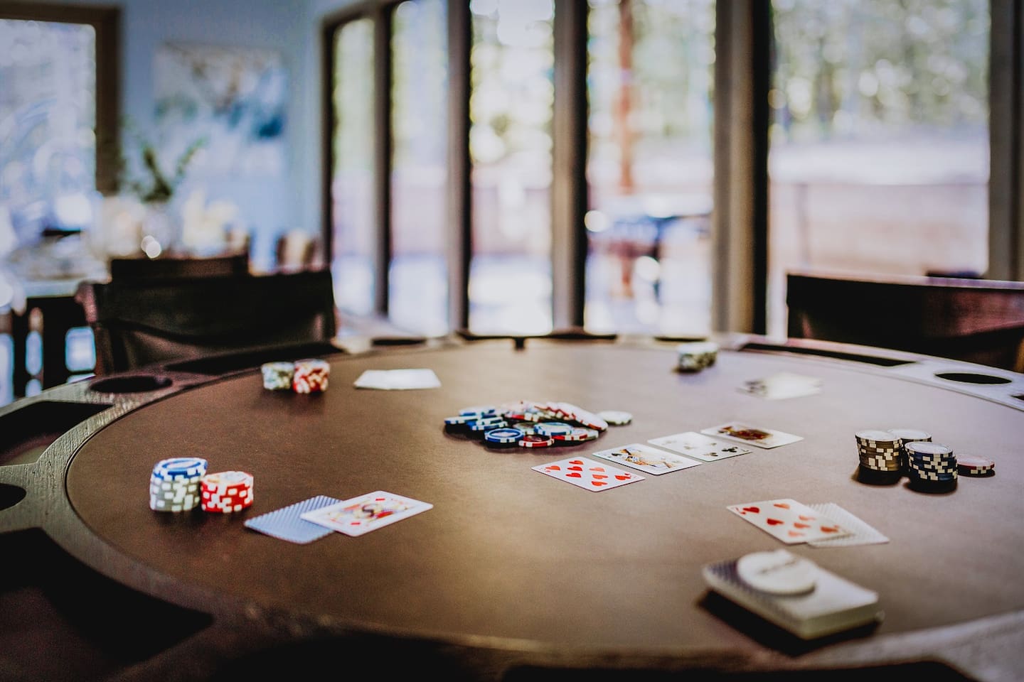 Enjoy cards or table games on the poker table.                 Texas hold ‘em any one ?