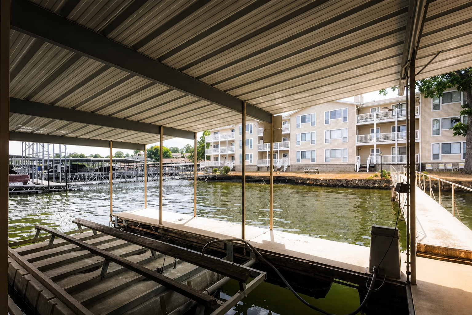 Covered space overlooking the water