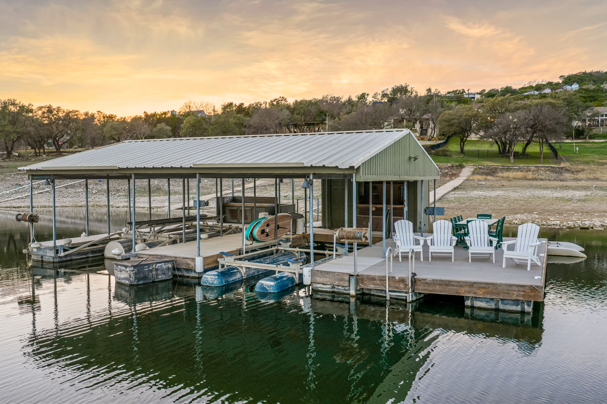 Close-up of the private dock — perfect for boating, kayaking, or fishing.