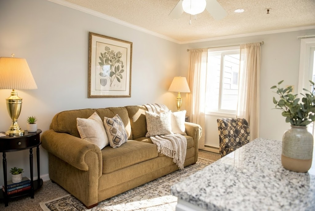 The open floor plan and comfortable seating make it perfect for gathering with friends and family after a day on the slopes.