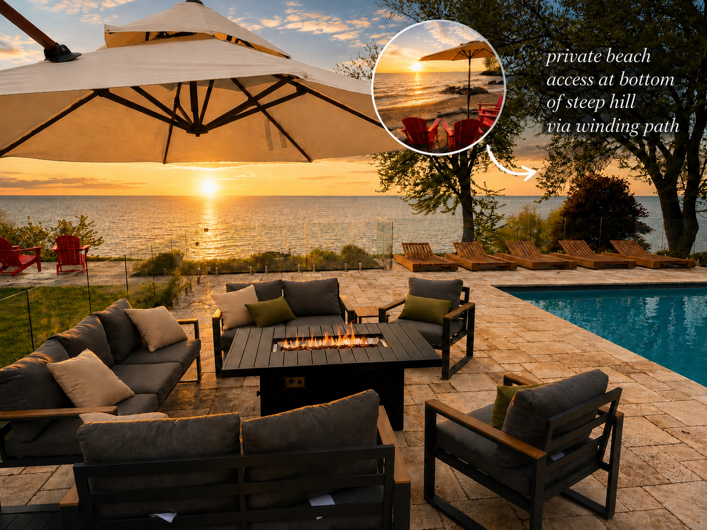 Enjoy private beach access at the bottom of the hill.