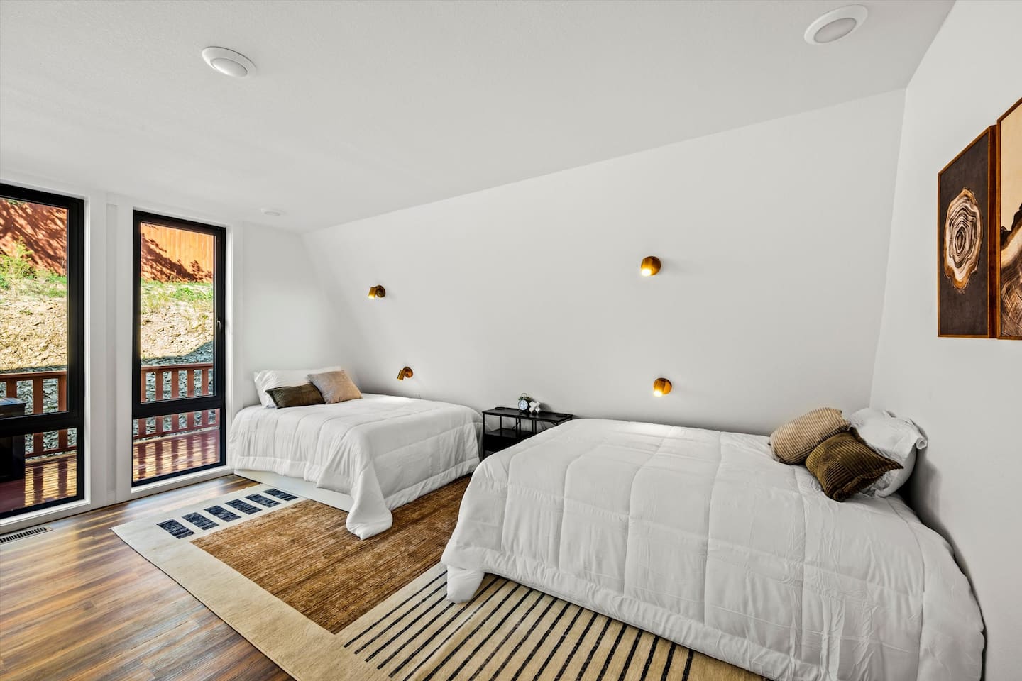 A peaceful retreat with soft lighting and natural art decor.
