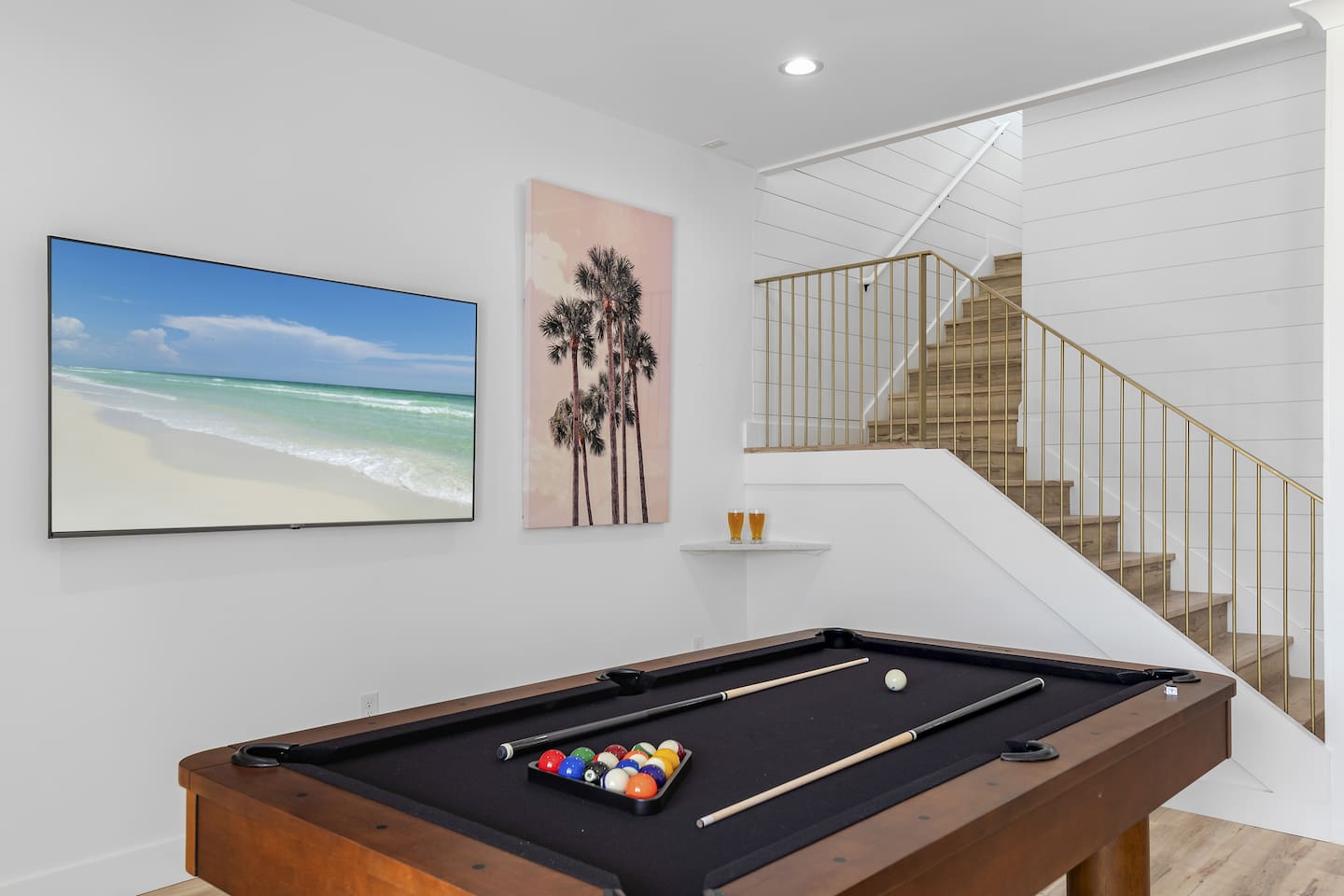 Stylish game room showcasing a high-end pool table.