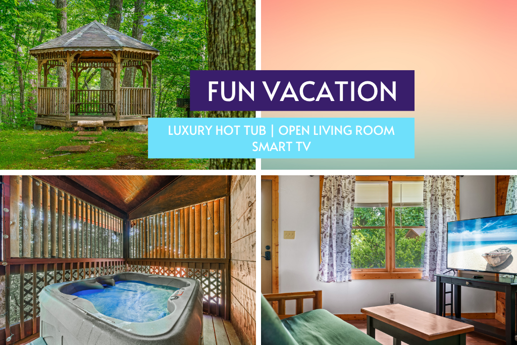 Soak outside or relax inside—luxury hot tub meets cozy entertainment space.