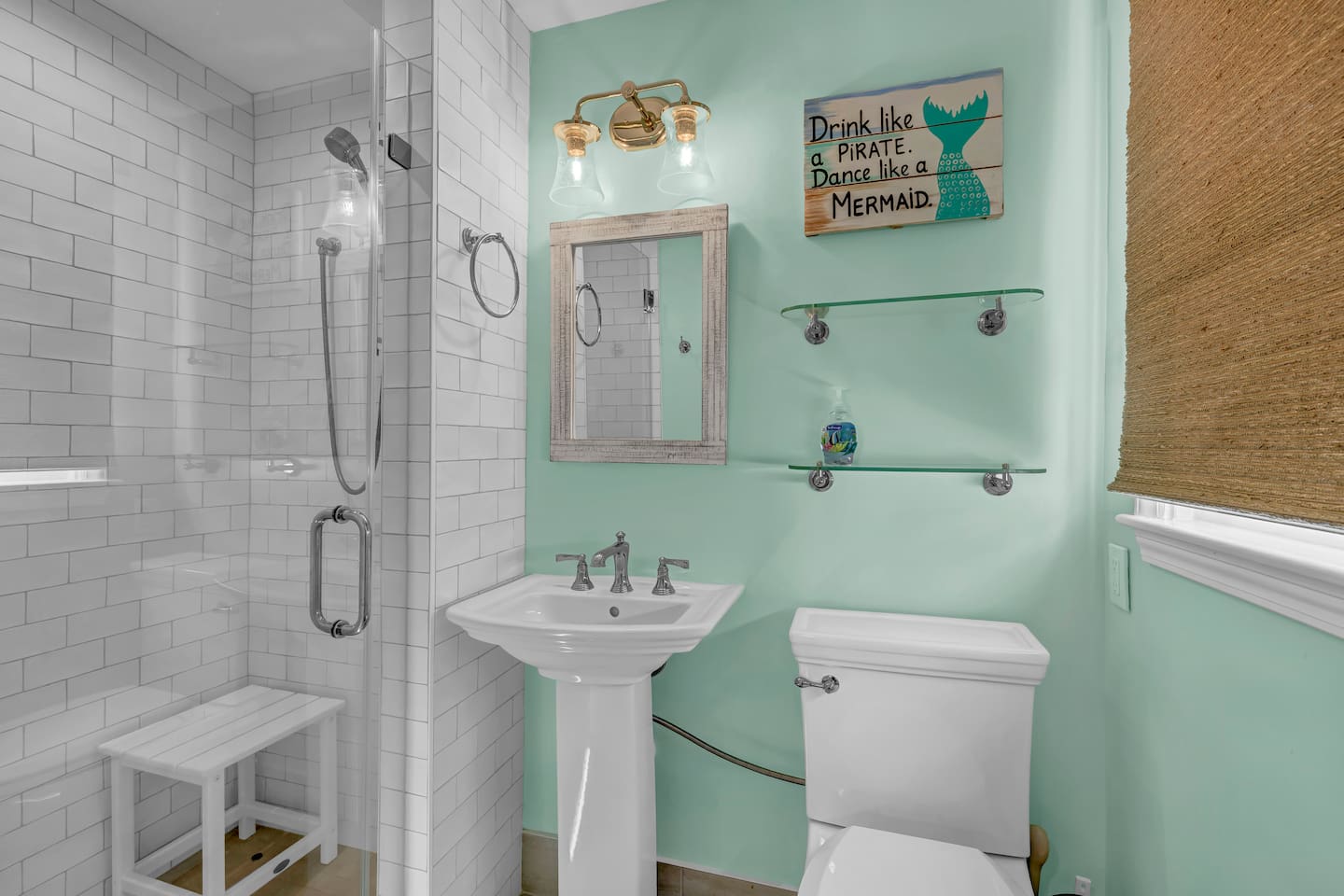 This full bathroom is located in the guest house, which is Bedroom 1.