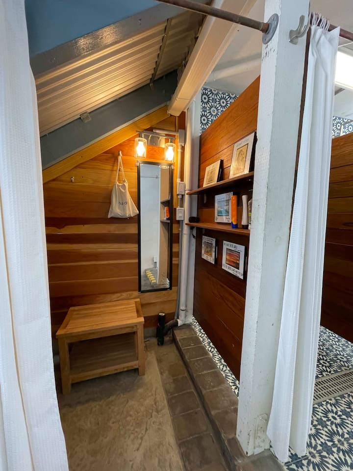 Changing room is provided for extra convenience in case you want to get fully ready after your outdoor shower