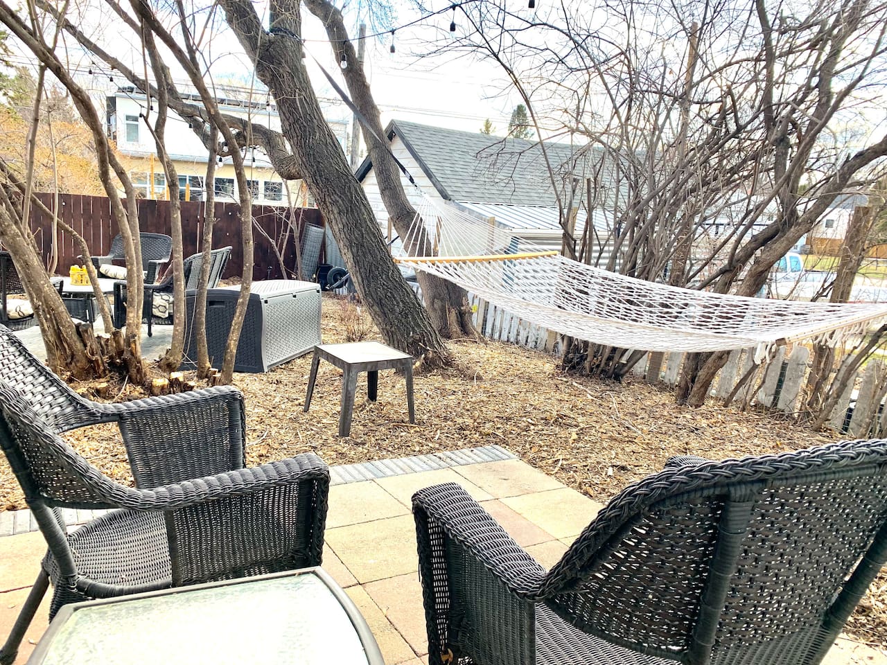 Hammock and outdoor seating area — seasonal use