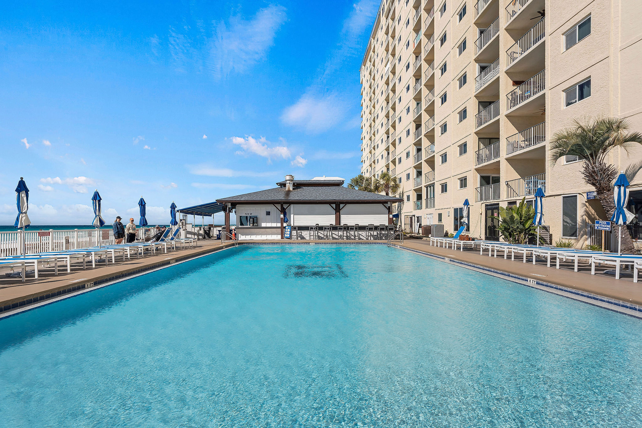 Start your morning with a quiet swim as the sun comes up. The pool deck has plenty of umbrellas to keep you shaded in the afternoon.
The main pool is heated year round for comfortable evening swims.