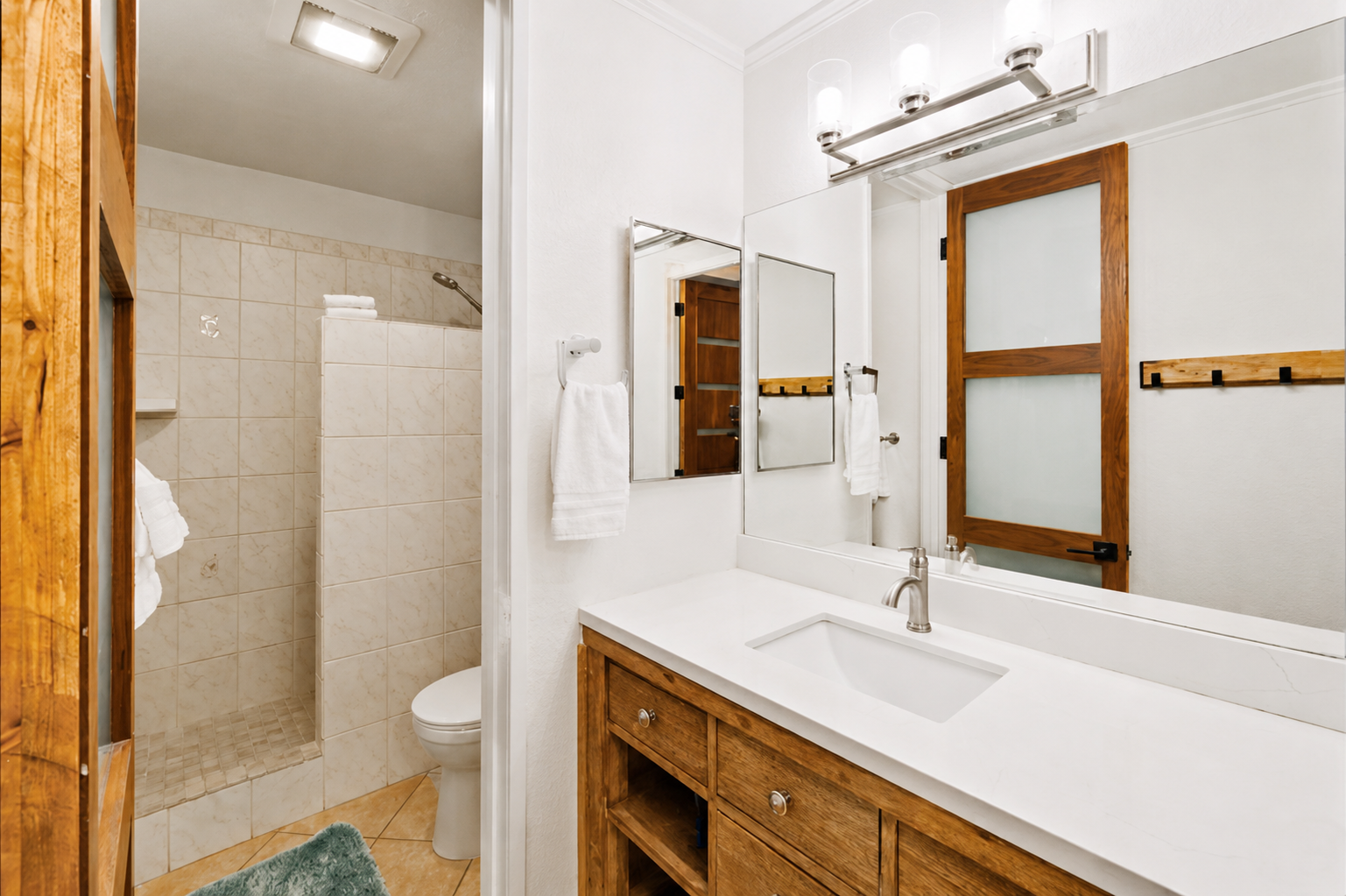 Large bathroom with walk-in shower