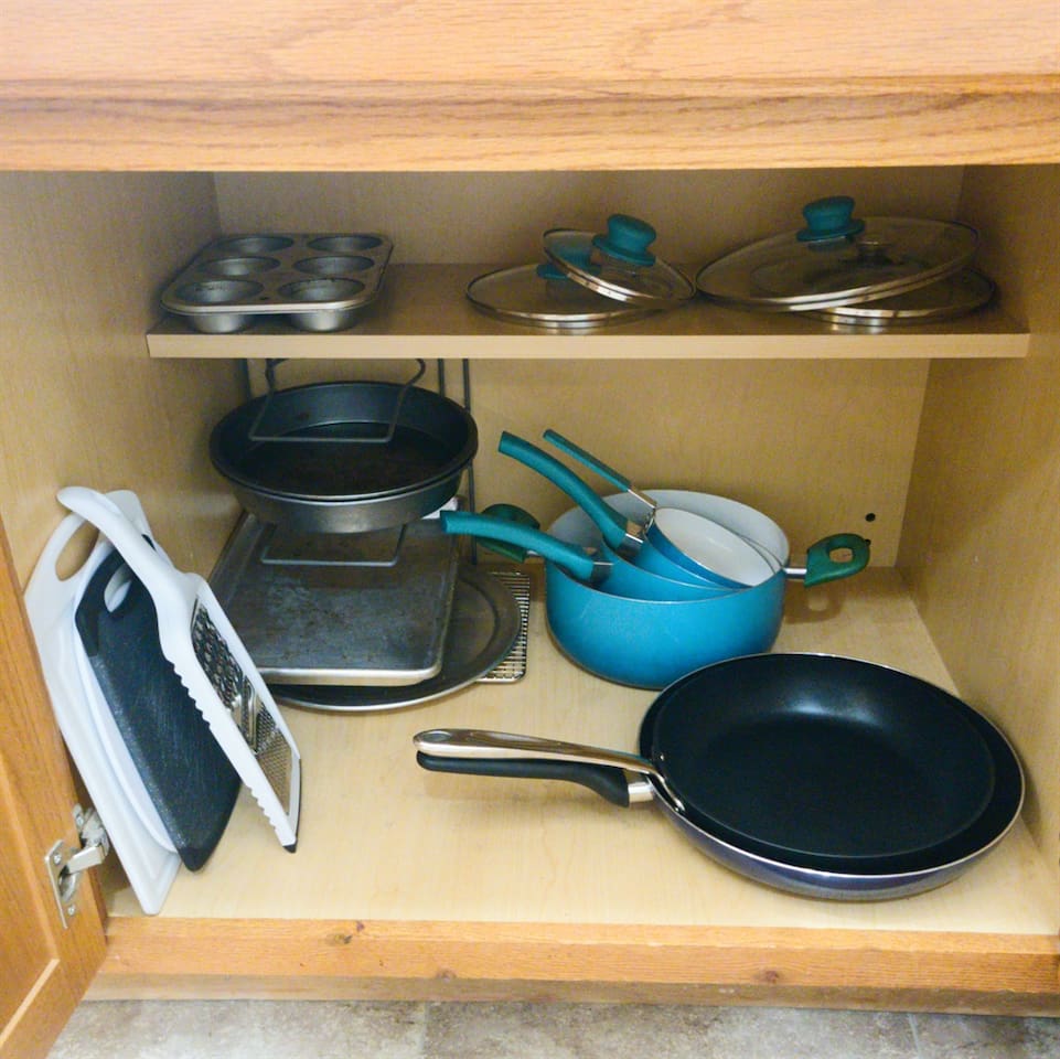 Full set of pots, pans, utensils, and dishes