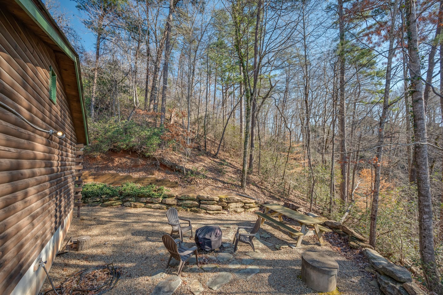 Outside firepit of the cabin