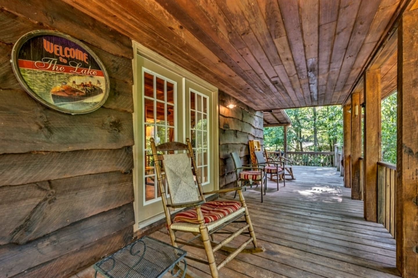 Large wrap around deck with games and seating. Enjoy morning coffee and watch the wildlife. Come rock your worries away!