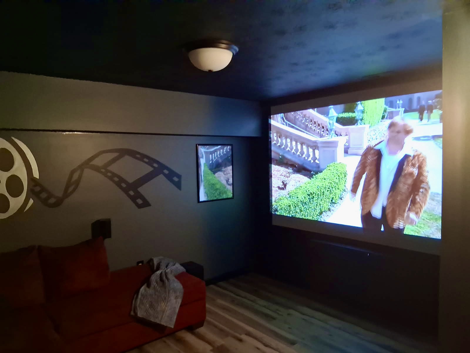 Media room with a 120 inch screen