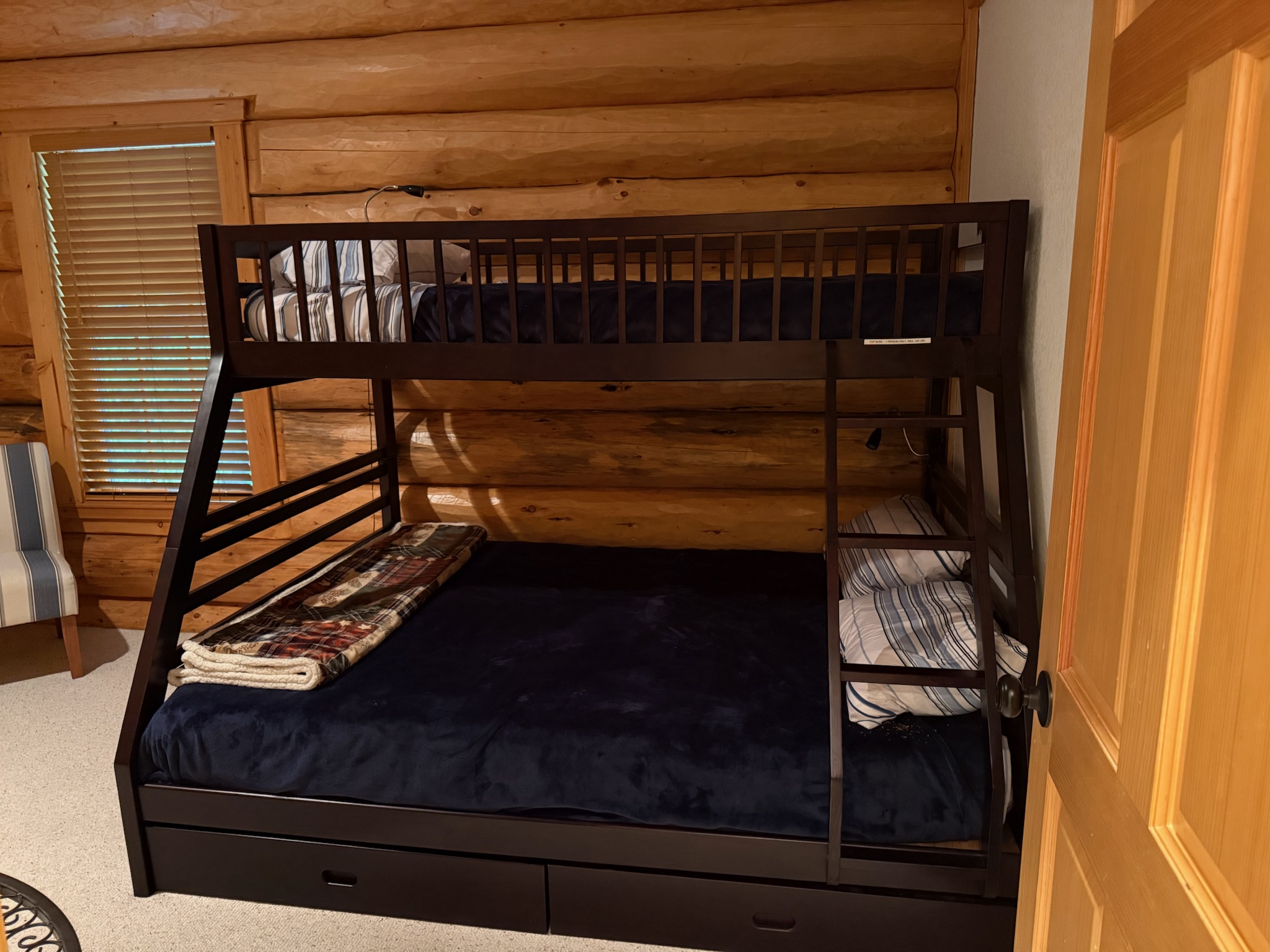 Twin over double bunk bed upstairs