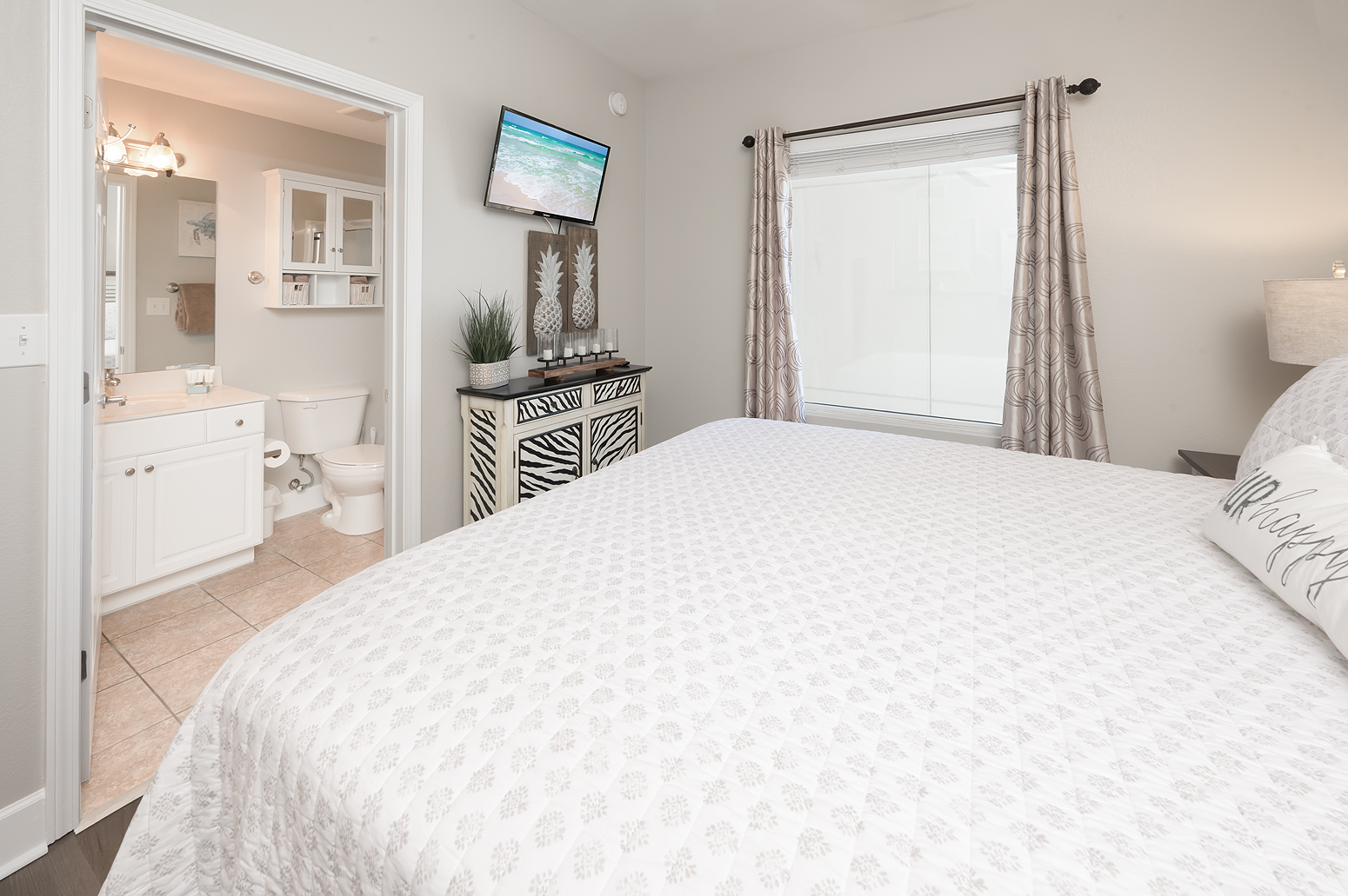 Plush king bed and flat screen smart tv