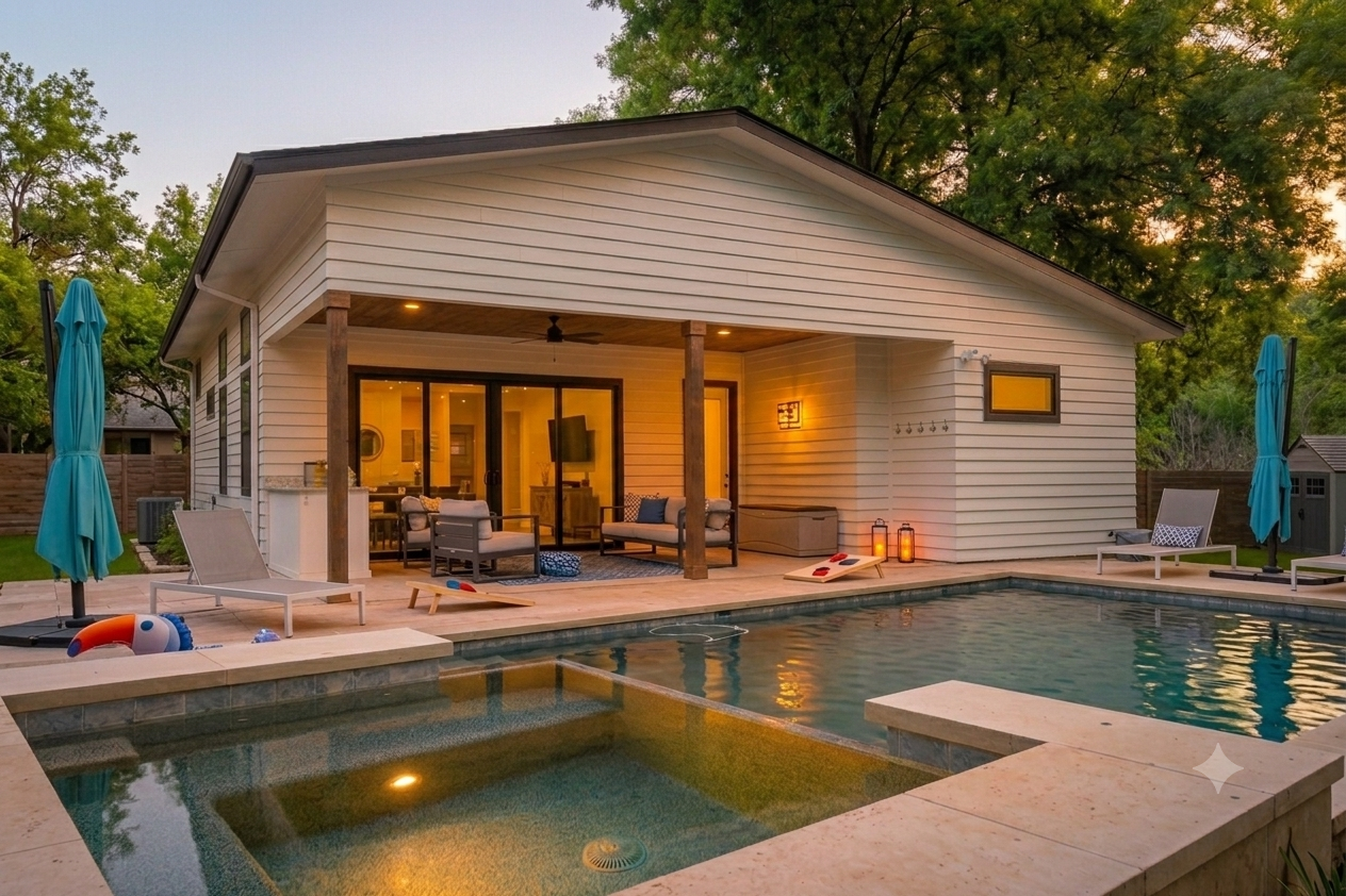 Enjoy a sunset soak in this amazing backyard!
