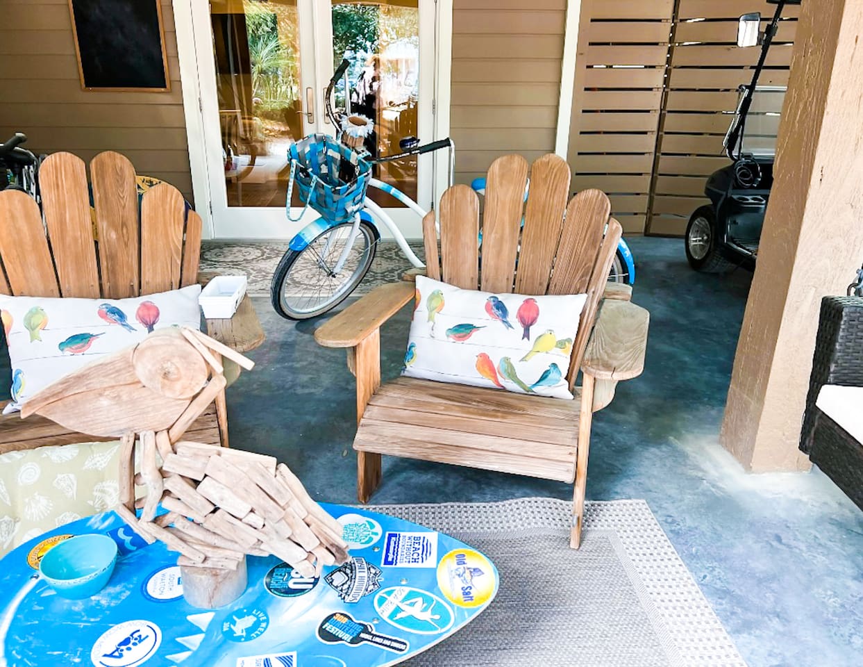 Seating and swing on the lower patio
