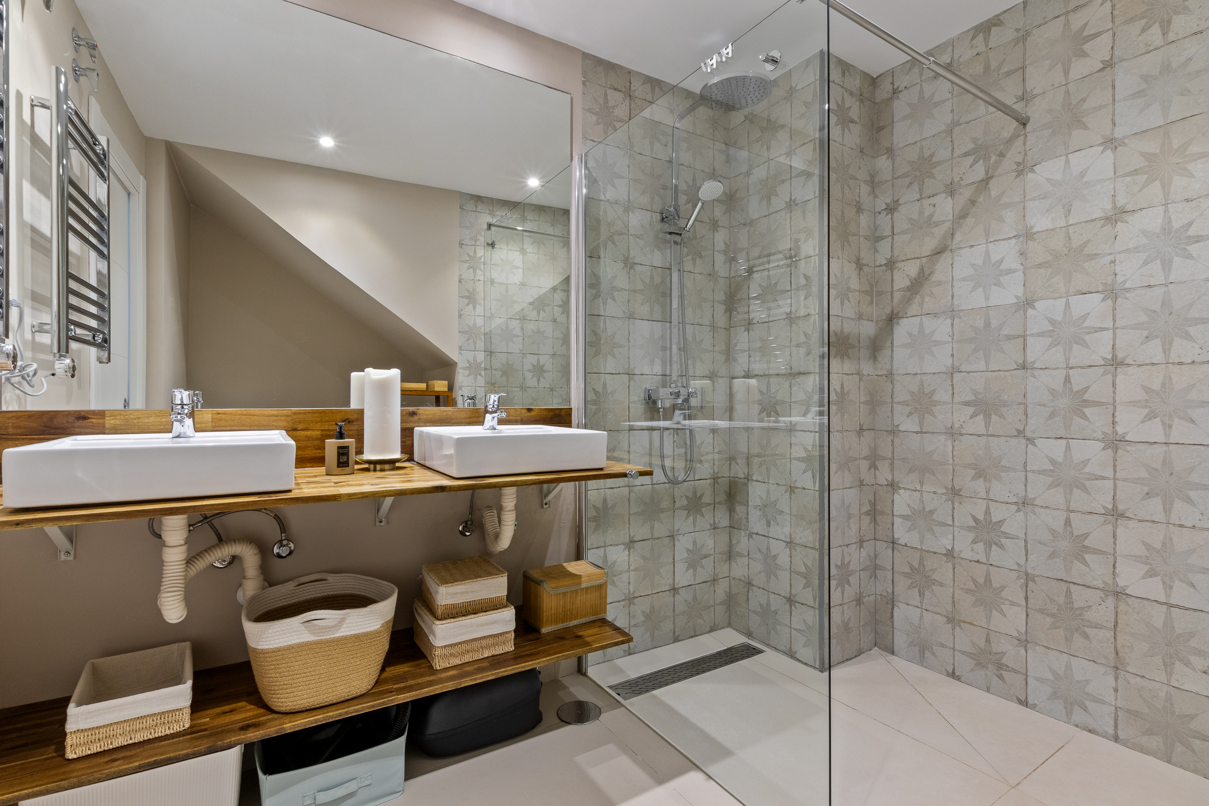Second bathroom with walk-in shower and double vanity
