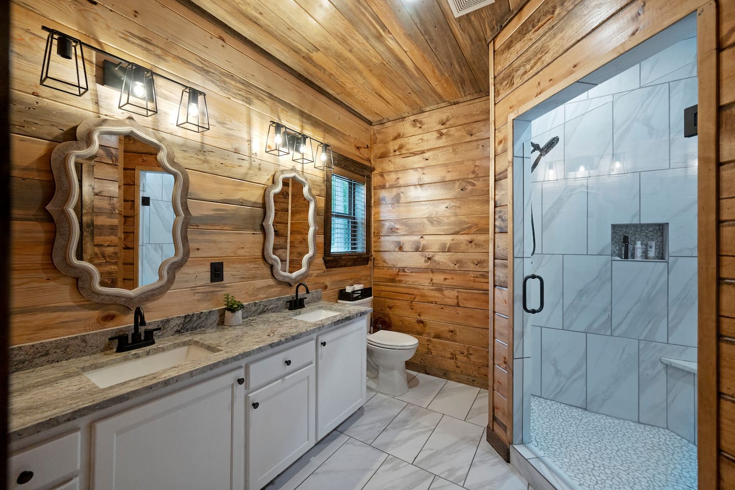 Dual vanities and dual-head showers mean no waiting, just relaxation.