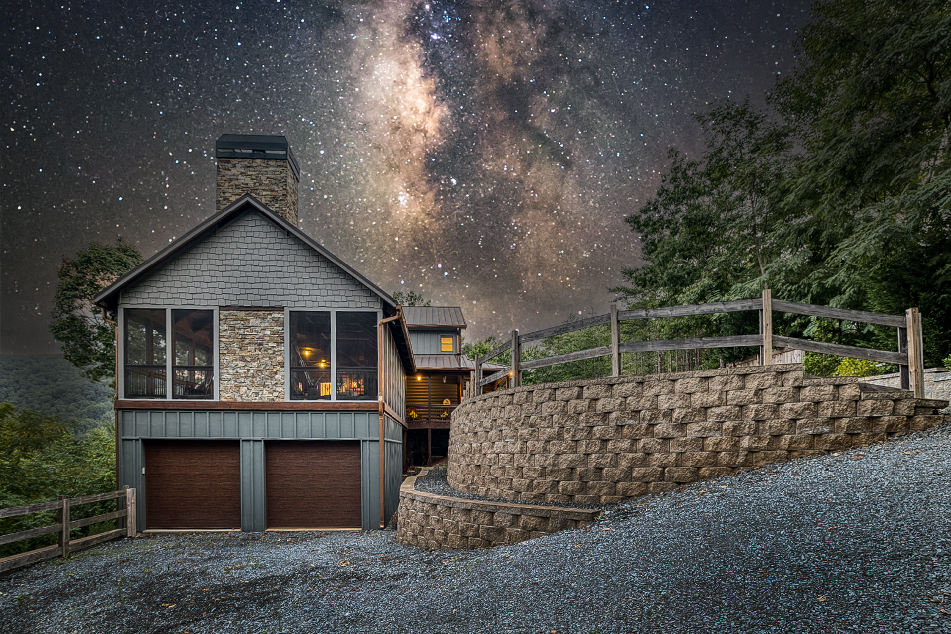 View of garage and more parking