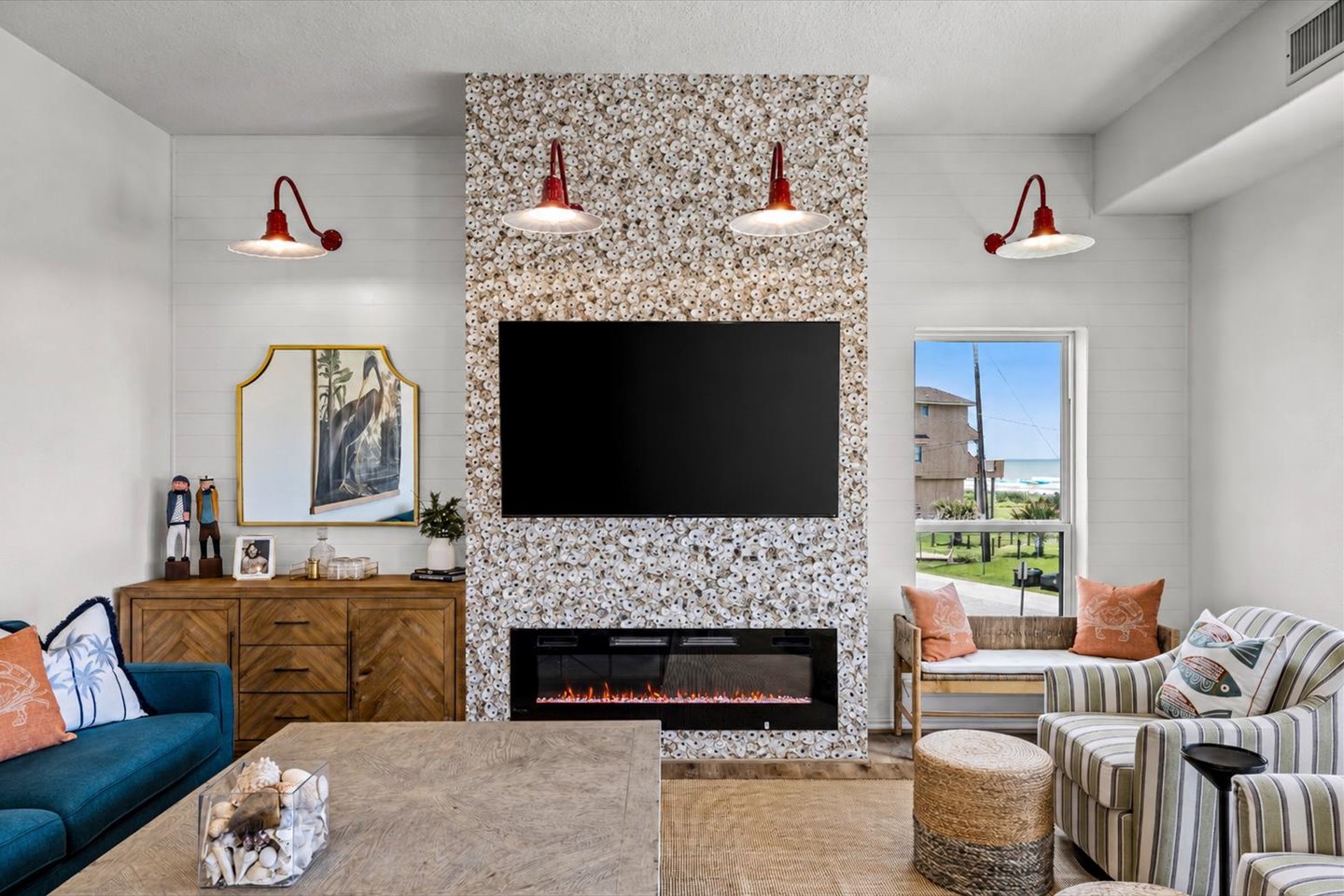 Fireplace wall is being worked on daily - massive project reveal is coming! **This fireplace wall looks finished by AI** but it is being worked on a little bit at a time - this art wall takes time and way longer than we thought. 