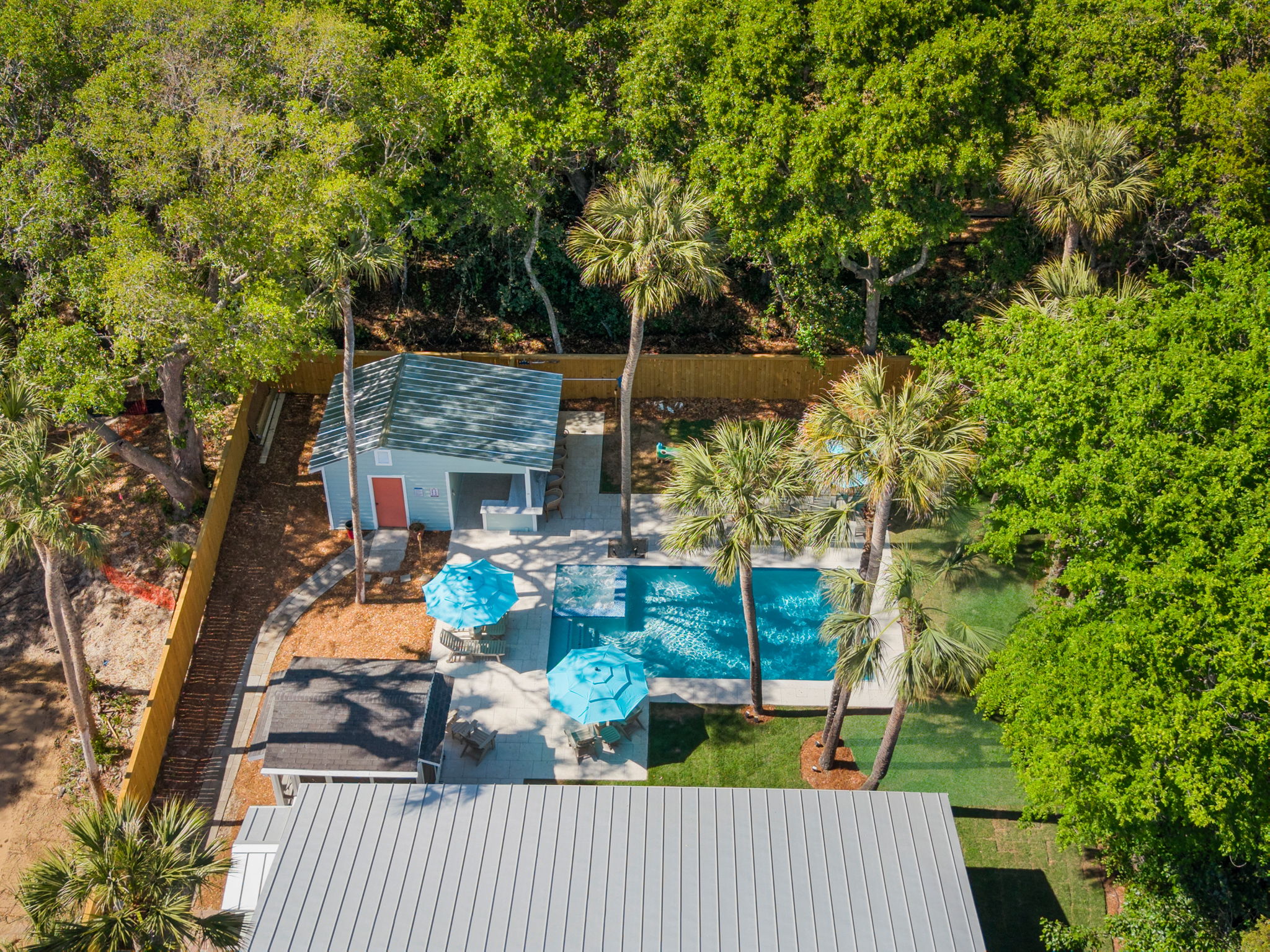 Backyard Aerial | IOP Escapes Beach Blessing | 3705 Hartnett Blvd, Isle of Palms, SC