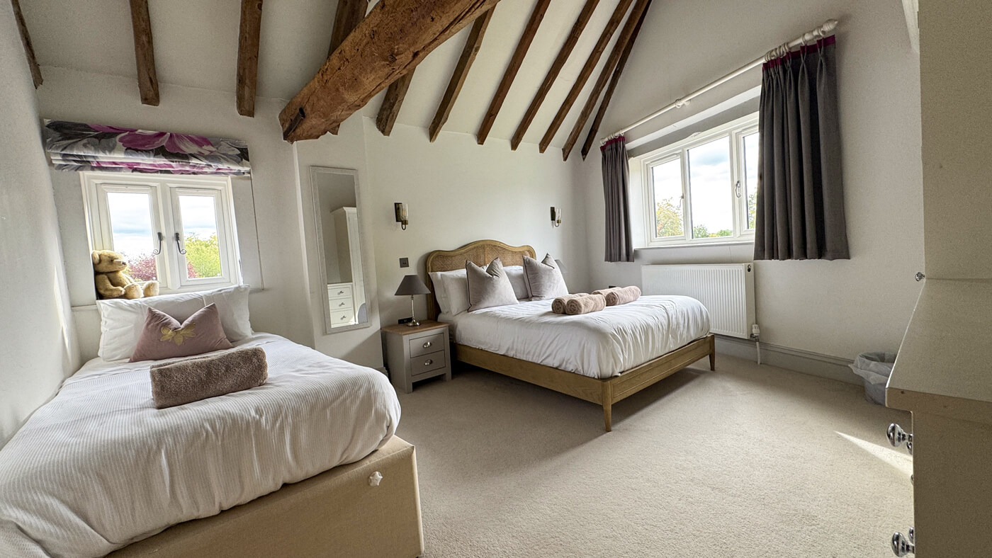 Duck bedroom with one double and one single bed