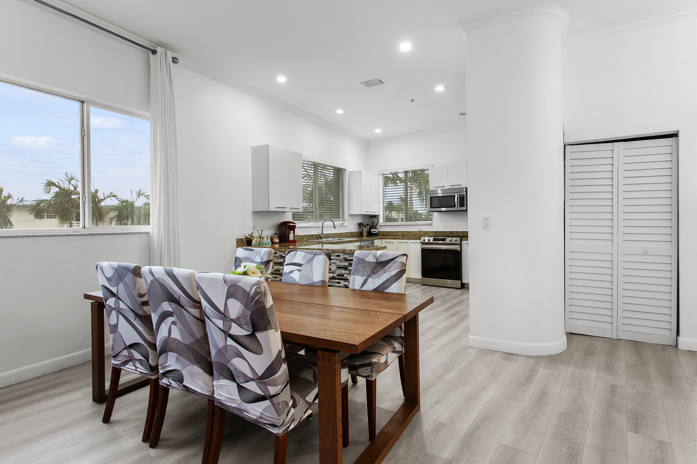 Large dining table with comfortable seating for six