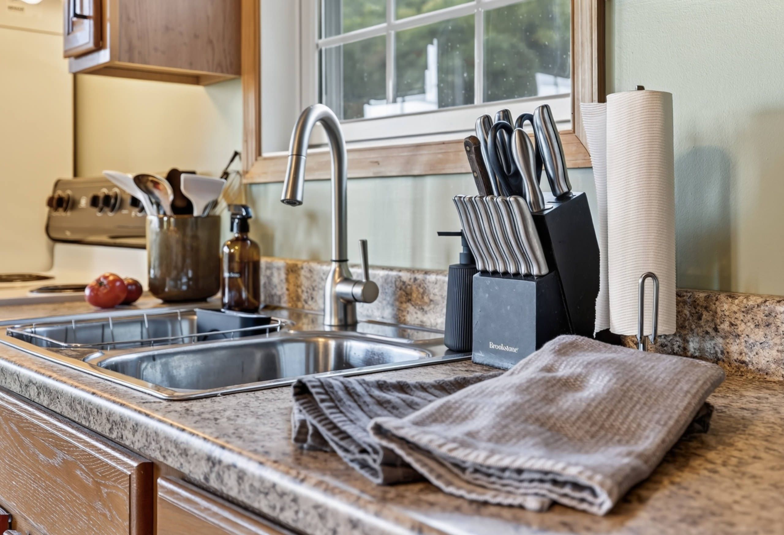 The kitchen is small, but well equipped. NOTE: We do not have a dishwasher (yet).