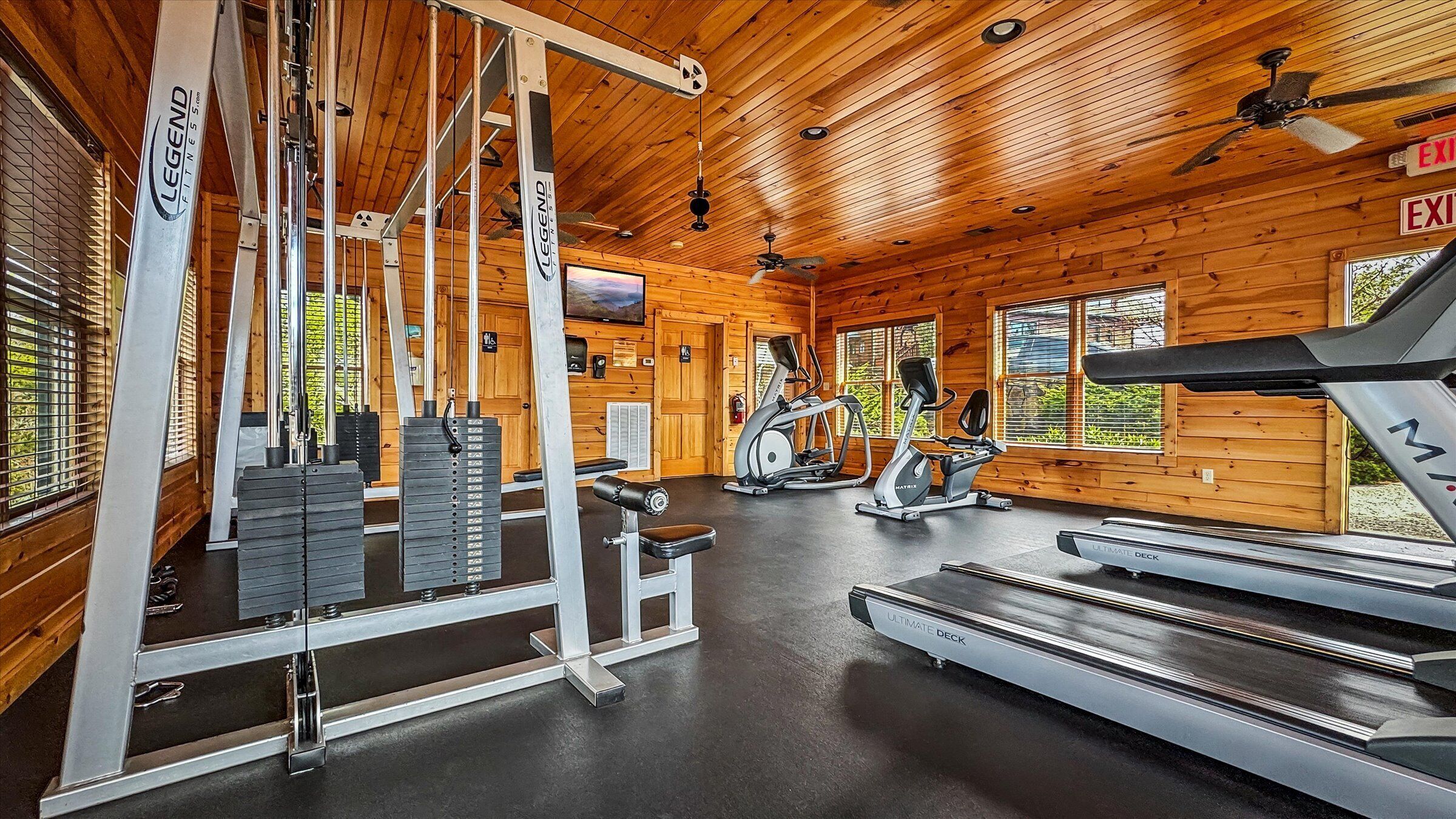 The fitness center is located near the pool