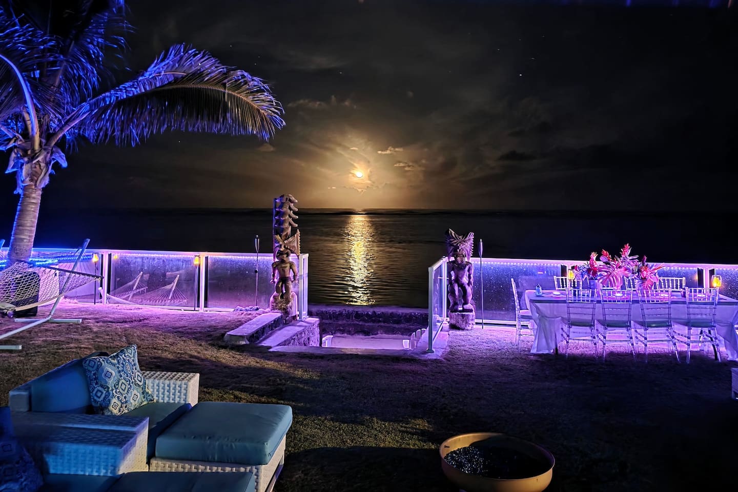 Breathtaking moonrise with a new tempered glass fence installed in 2022 with dancing LED lights built into the glass fence's glass panels.