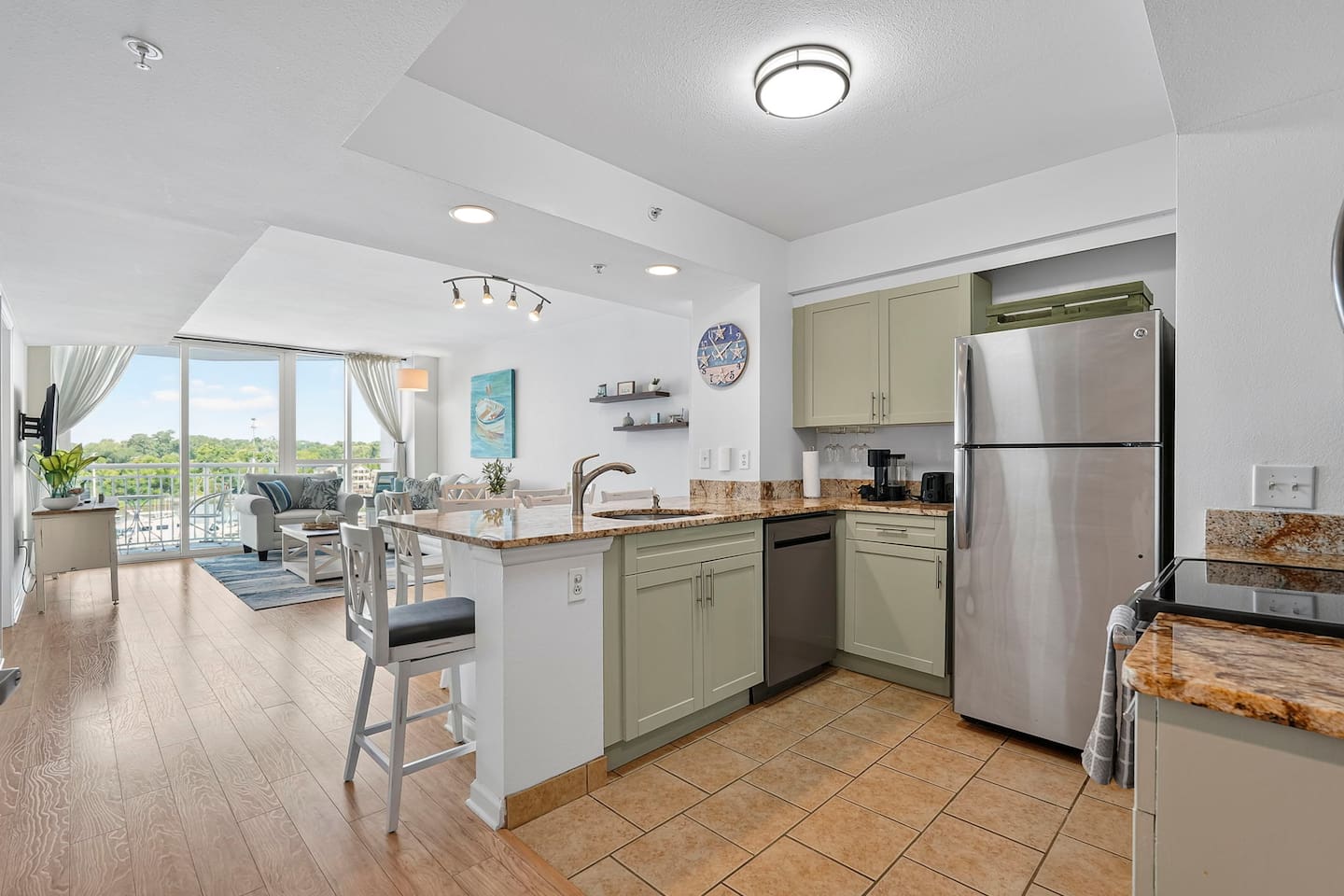 Fully equipped kitchen with everything you need for home-cooked meals or extended stays