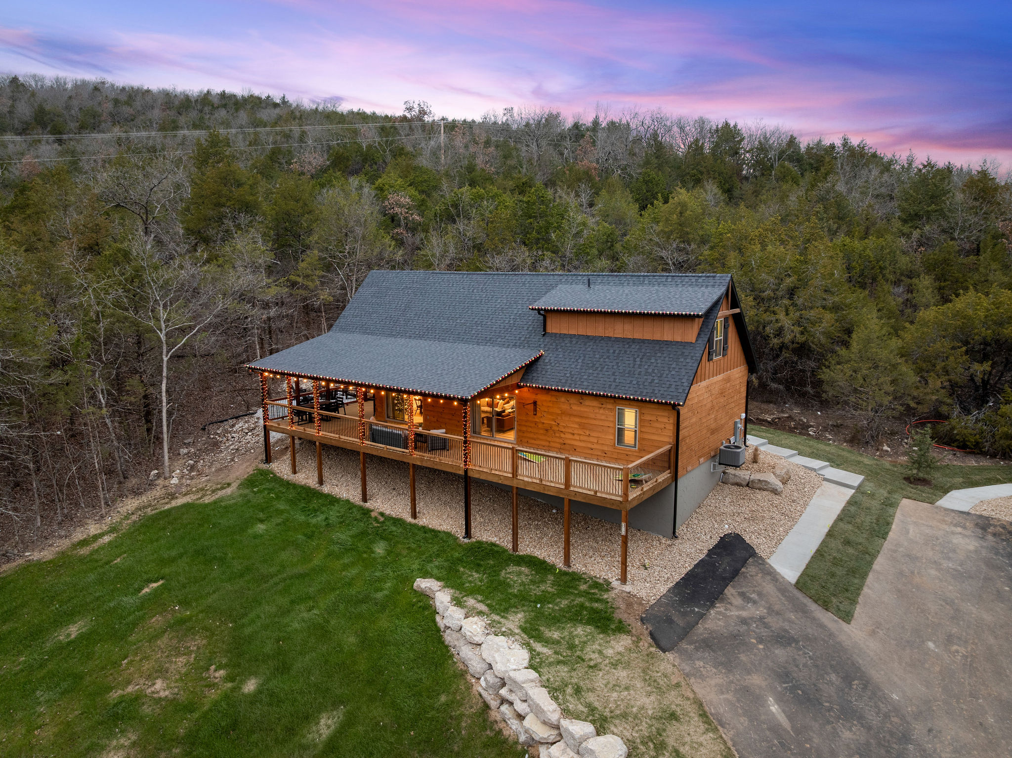 A broader view of the cabin’s setting within the surrounding landscape.