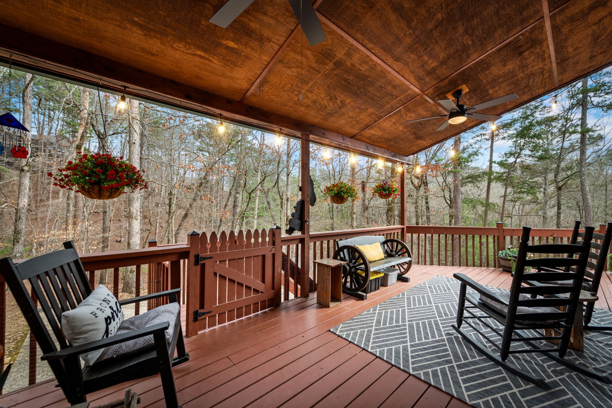 Guests can enjoy peaceful views of the surrounding landscape while sipping their morning coffee or evening drink.