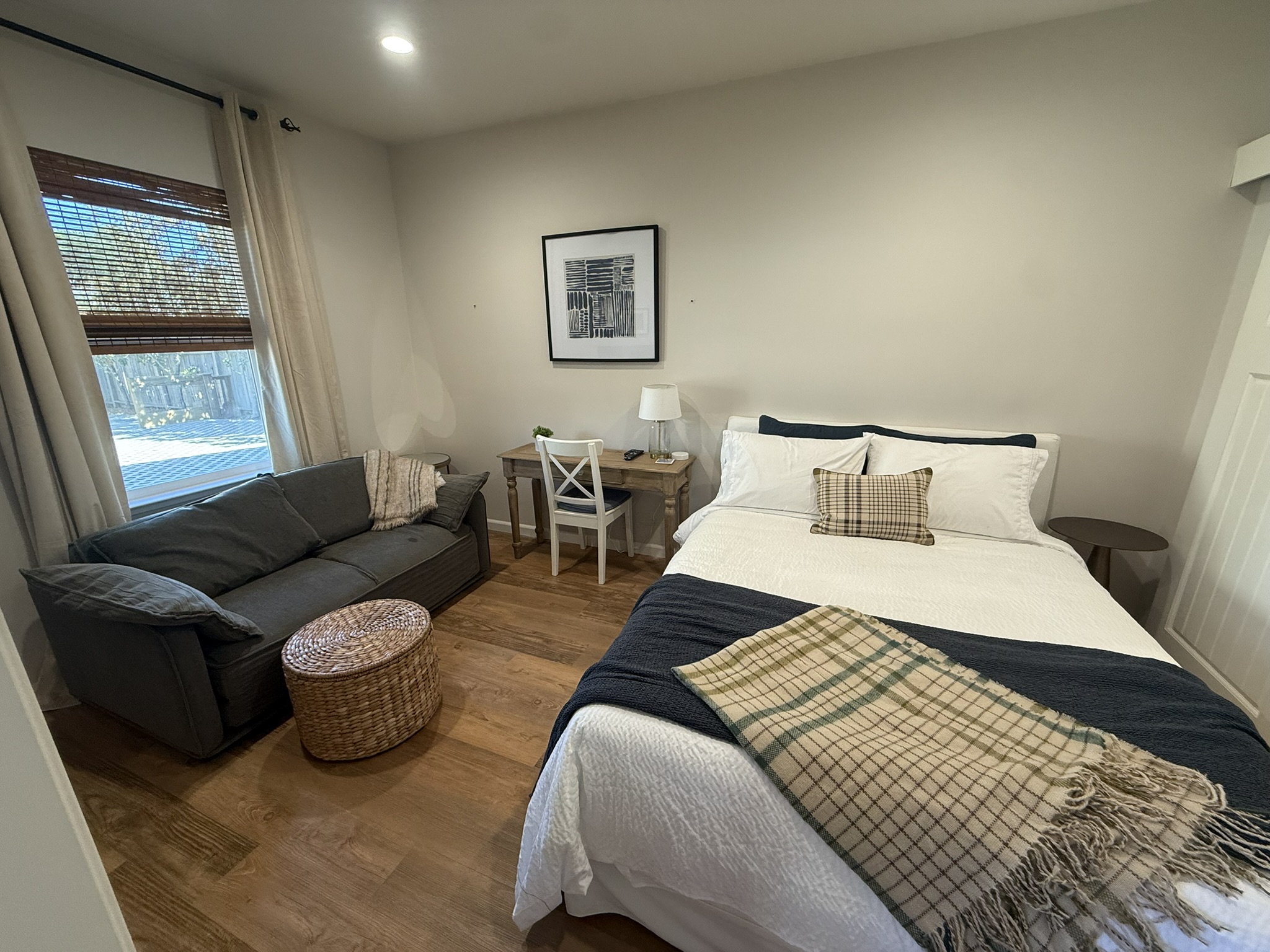 Queen Bed, Sleeper Sofa & Desk
