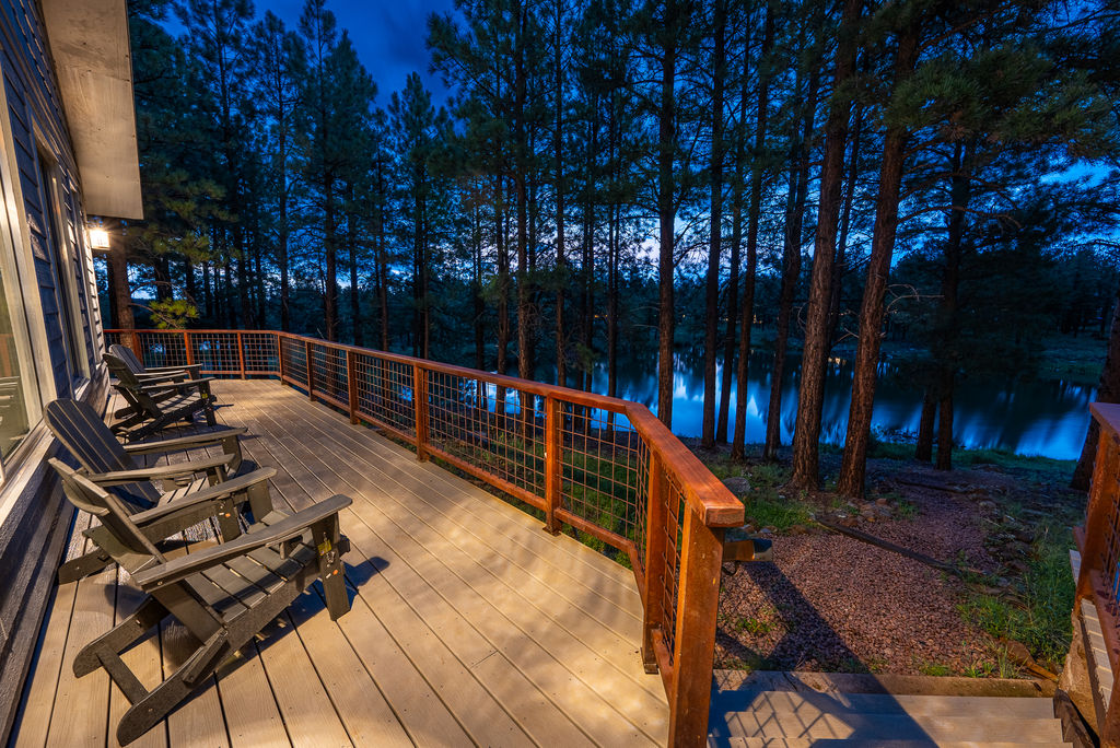 Serene wrap around deck overlooking the lake to slow down and unwind.