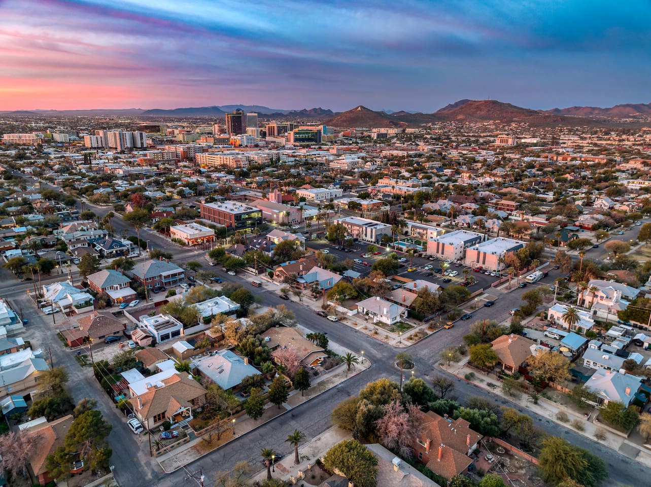 looking Southwest to downtown, house in foreground