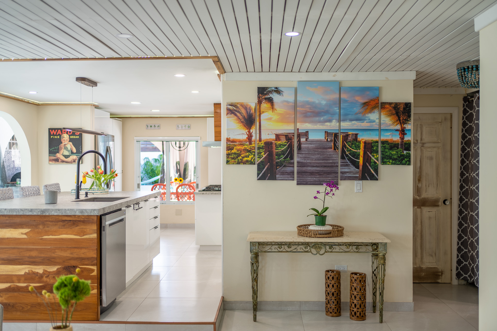 The view as you walk through the living room heading to the kitchen in Dorado, Puerto Rico.