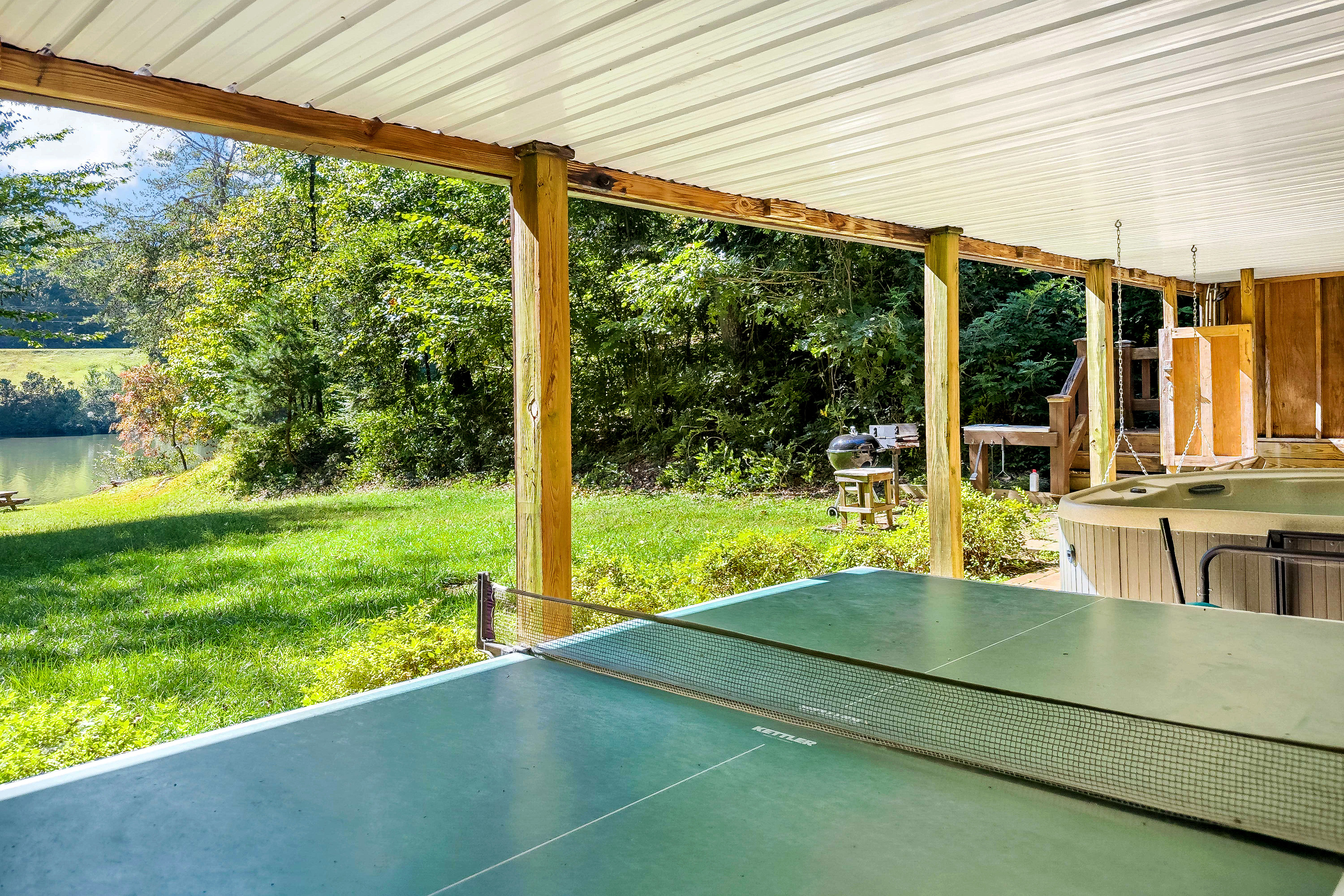 Ping pong table under the covered porch