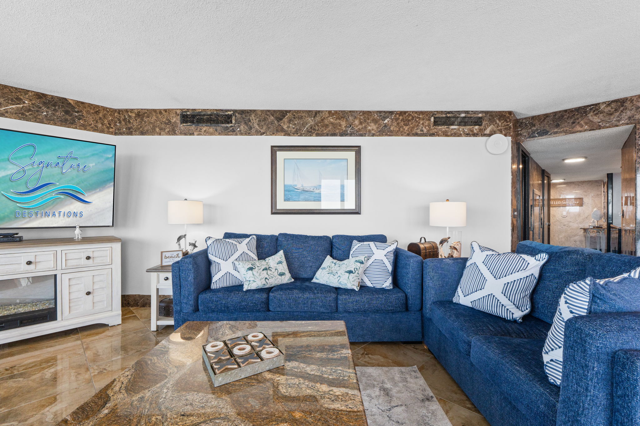 Living area with panoramic balcony and Gulf views