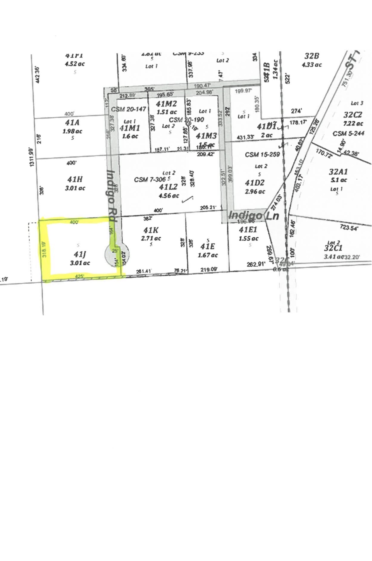 Plat map showing private road in a RESIDENTIAL area