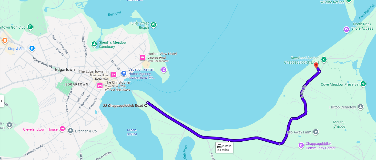 Driving to 37 North Neck from Chappy Ferry Parking
6 minutes by car, 10 by bicycle