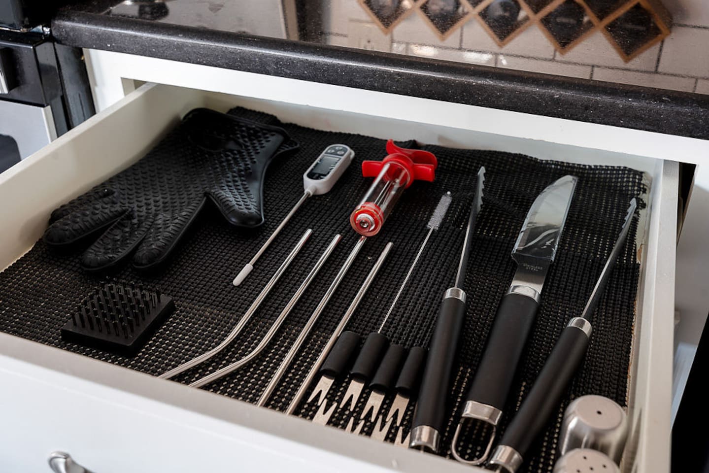 Enjoy the beautiful kitchen, fully-equipped with all your cooking needs such as spices, oil, pots, pans, dishes, silverware, a toaster and more