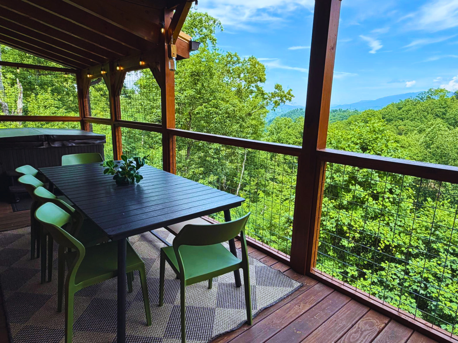 Enjoy dining on the deck while enjoying the wonderful view of the mountains and the forest