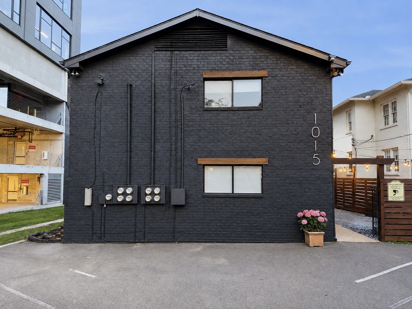Rear of the building where you park.