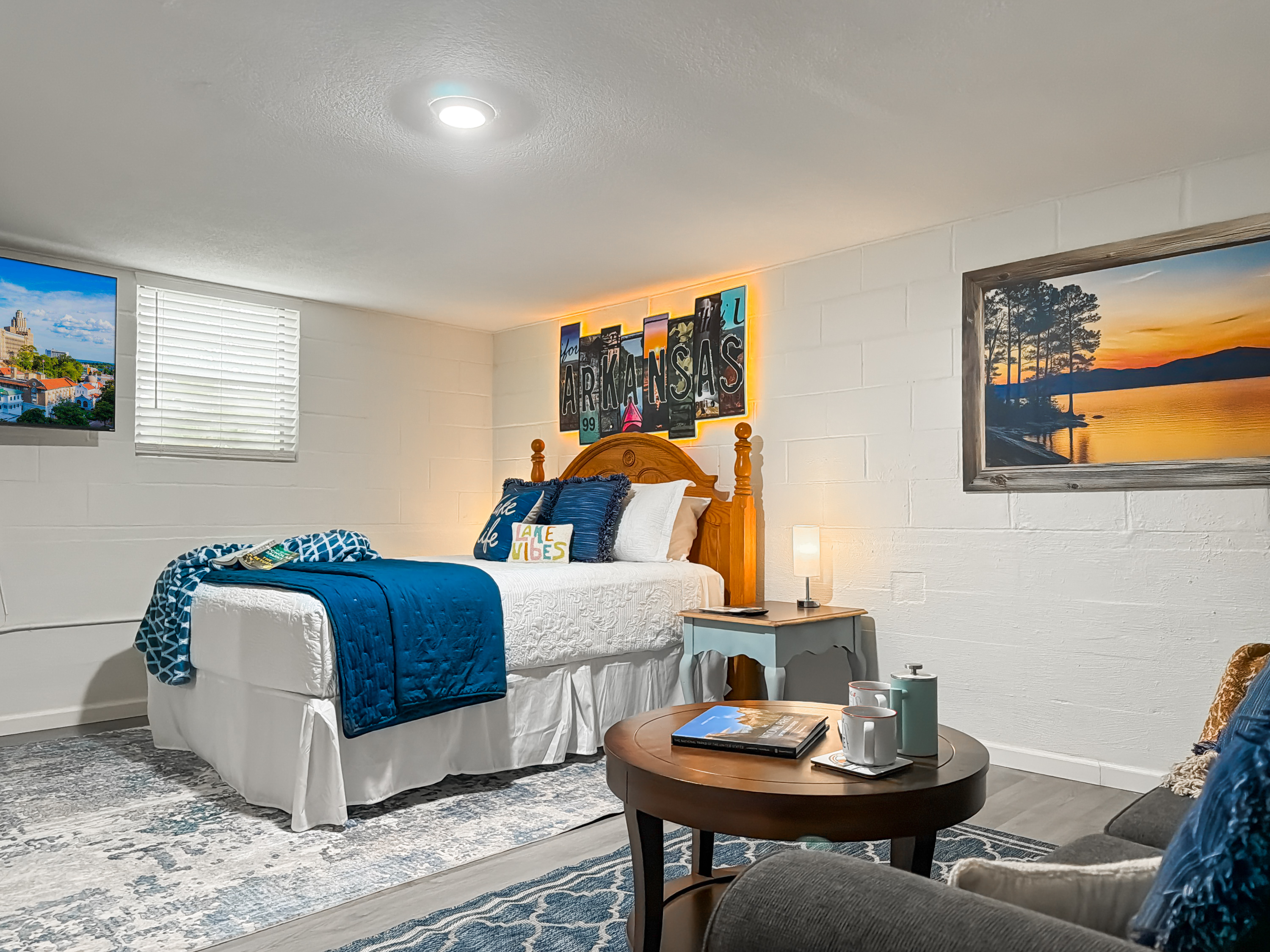 Sleep under the Ozark tree mural — a themed room that brings a little of the outdoors inside.