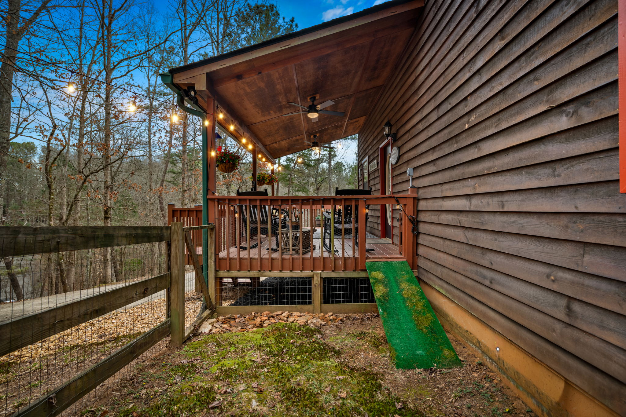 Your pets can step straight from the porch into the secure dog run for playtime.