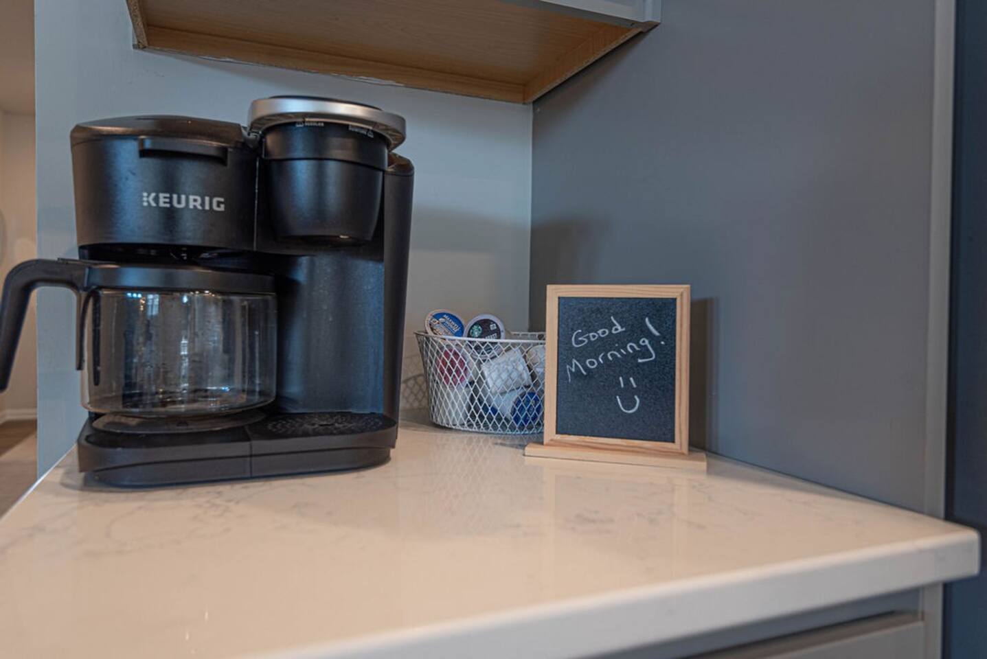 Step into our coffee wonderland! Equipped with a caffeine-powered engine (Keurig) and an arsenal of magical beans, this station is where mugs get their daily dose of sass and humans turn into coffee-fueled unicorns. ☕